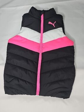 Puma Black Hot Pink and White Chevron Puffer Vest